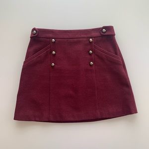 Topshop Wool Blend A-Line Mini Skirt in Burgundy/Bordeaux | Size 6